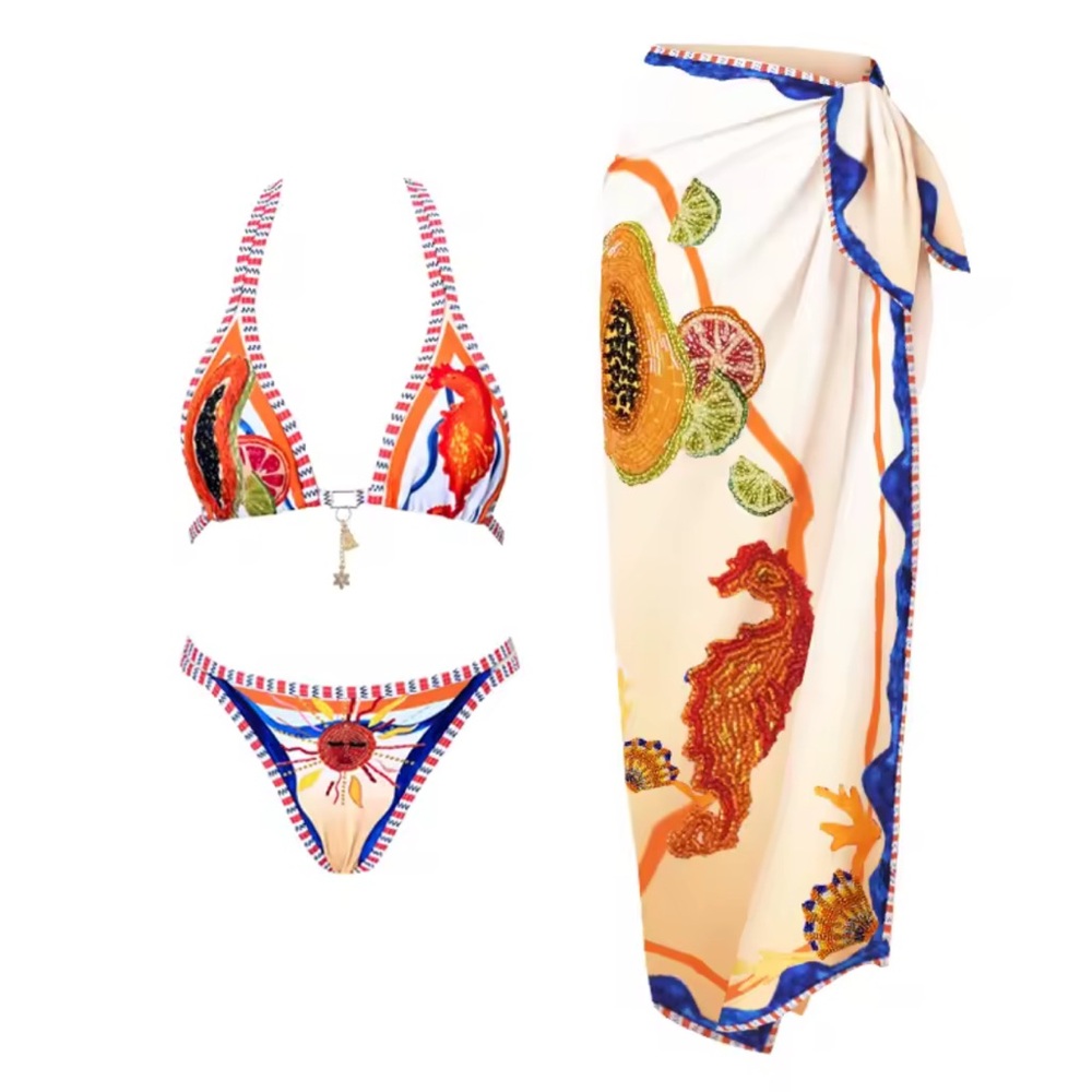 Colorful Women's Swim Set with Sarong